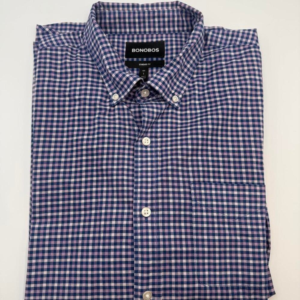 Bonobos Men's Long Sleeve Button Down Shirt PurpleCheckered Cotton Size Large